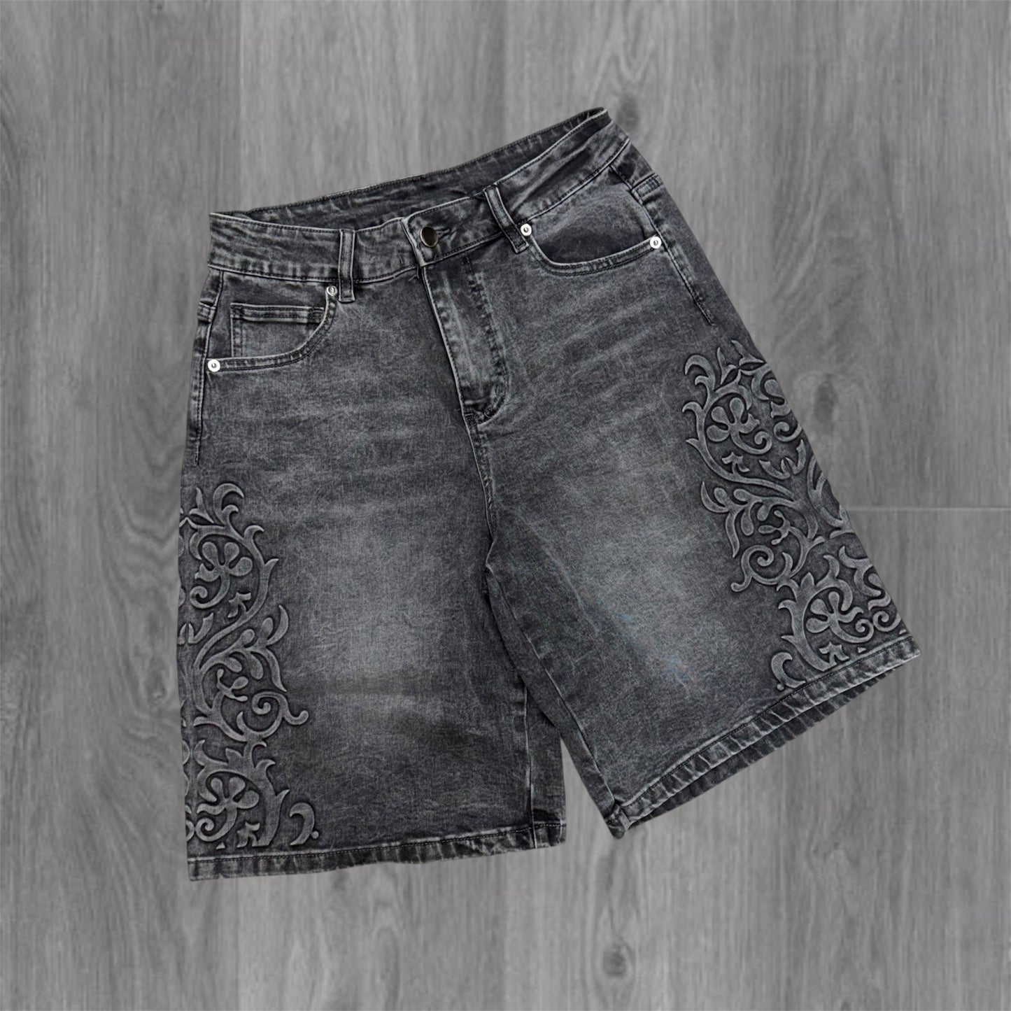 SYN - Legacy Emboss Denim Shorts - Dk Grey Wash