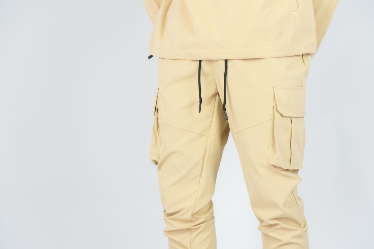 R - Stacked Flare Nylon Cargo - Khaki- 422