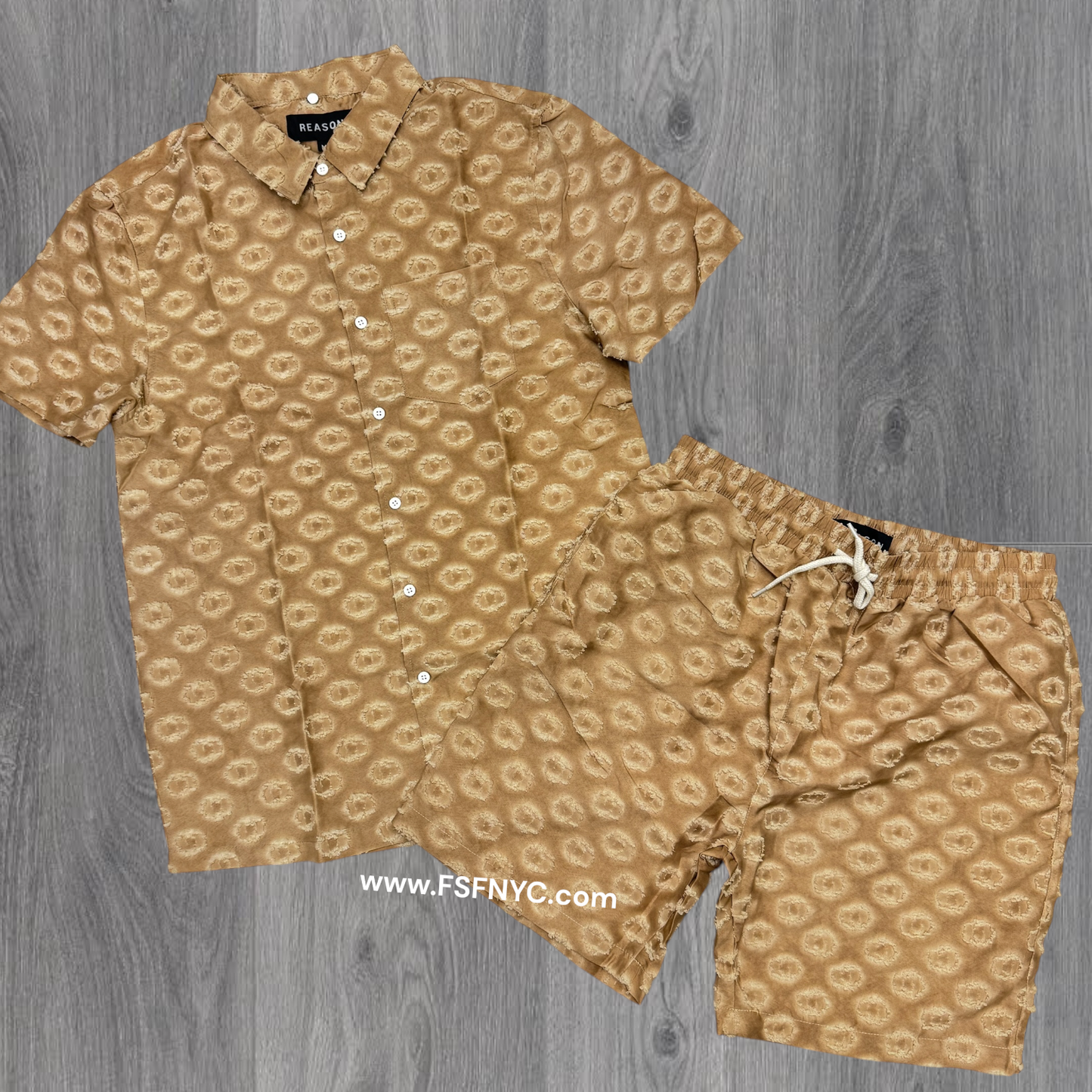 Reason - Textured Short Set - Brown 556