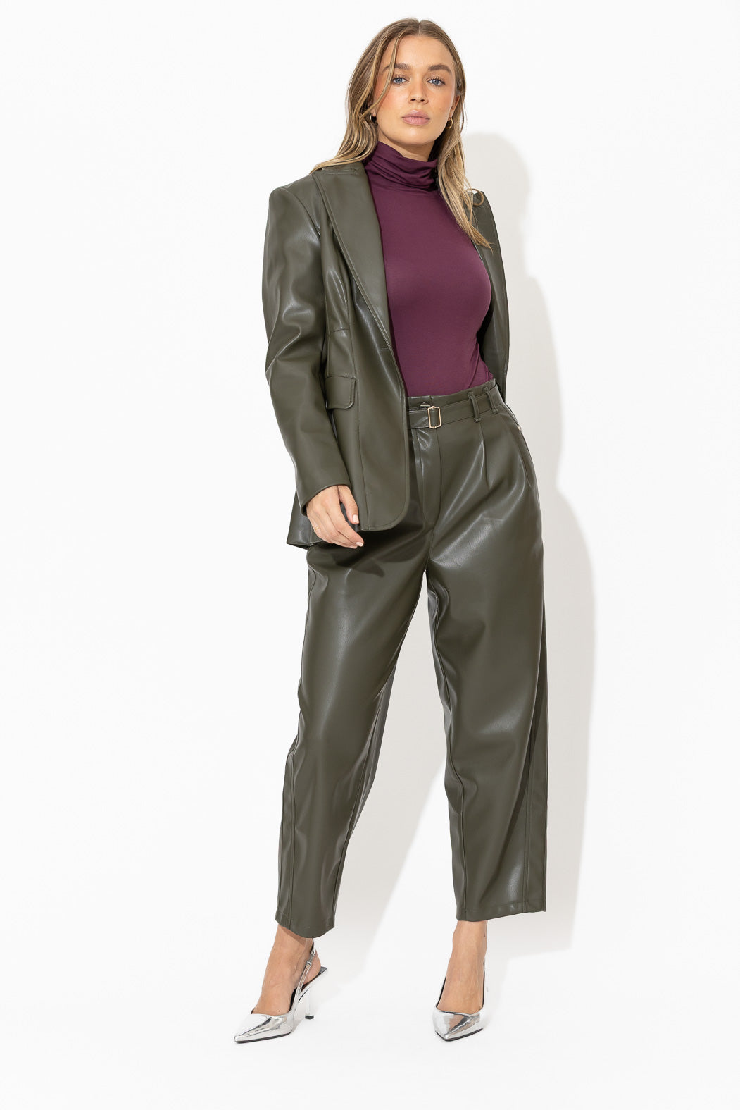 Cherry Tencel Roll Neck Top