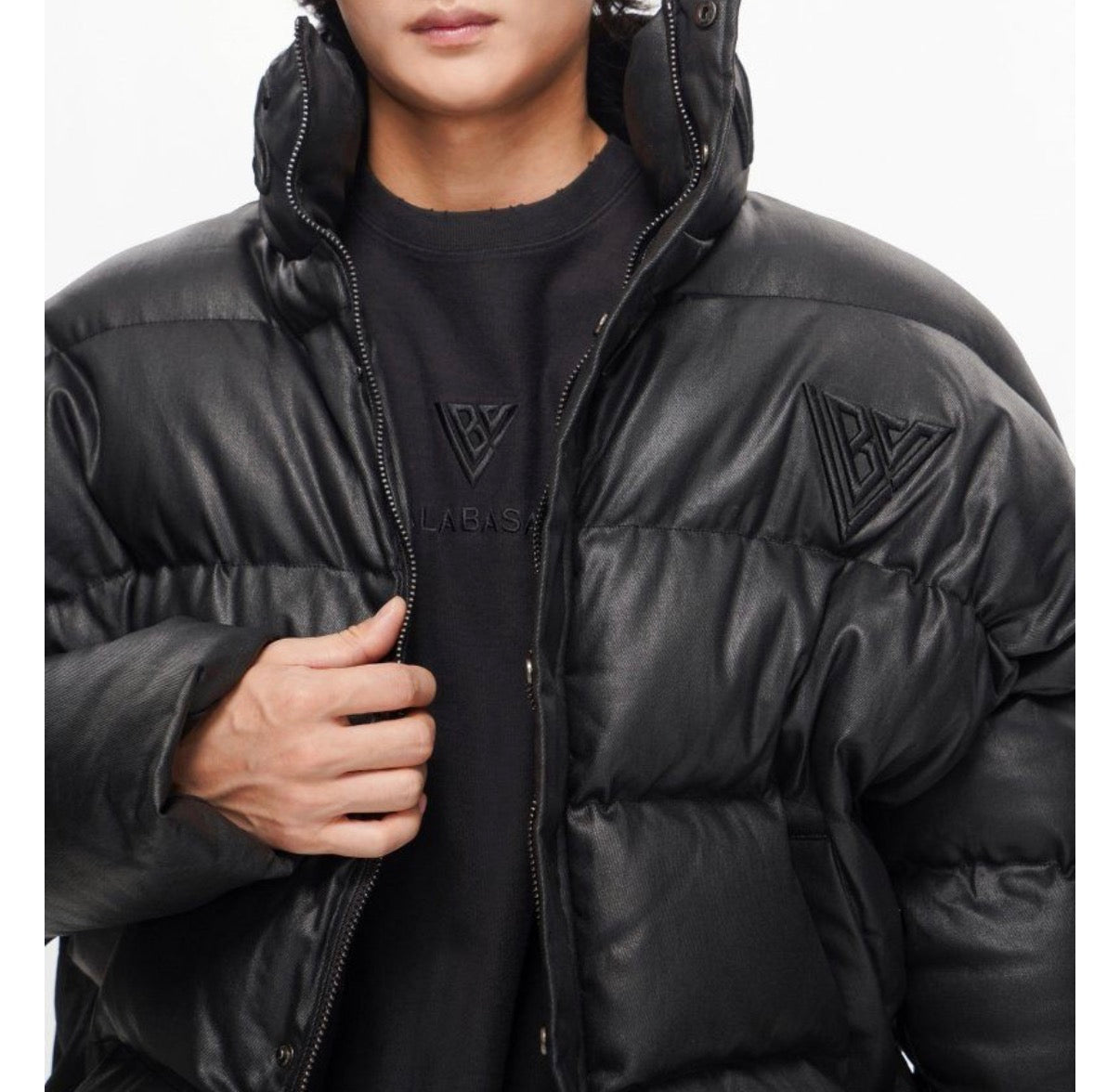 Valabasas - Oversized Bomber Puffer Waxed Jacket - Black - 1005