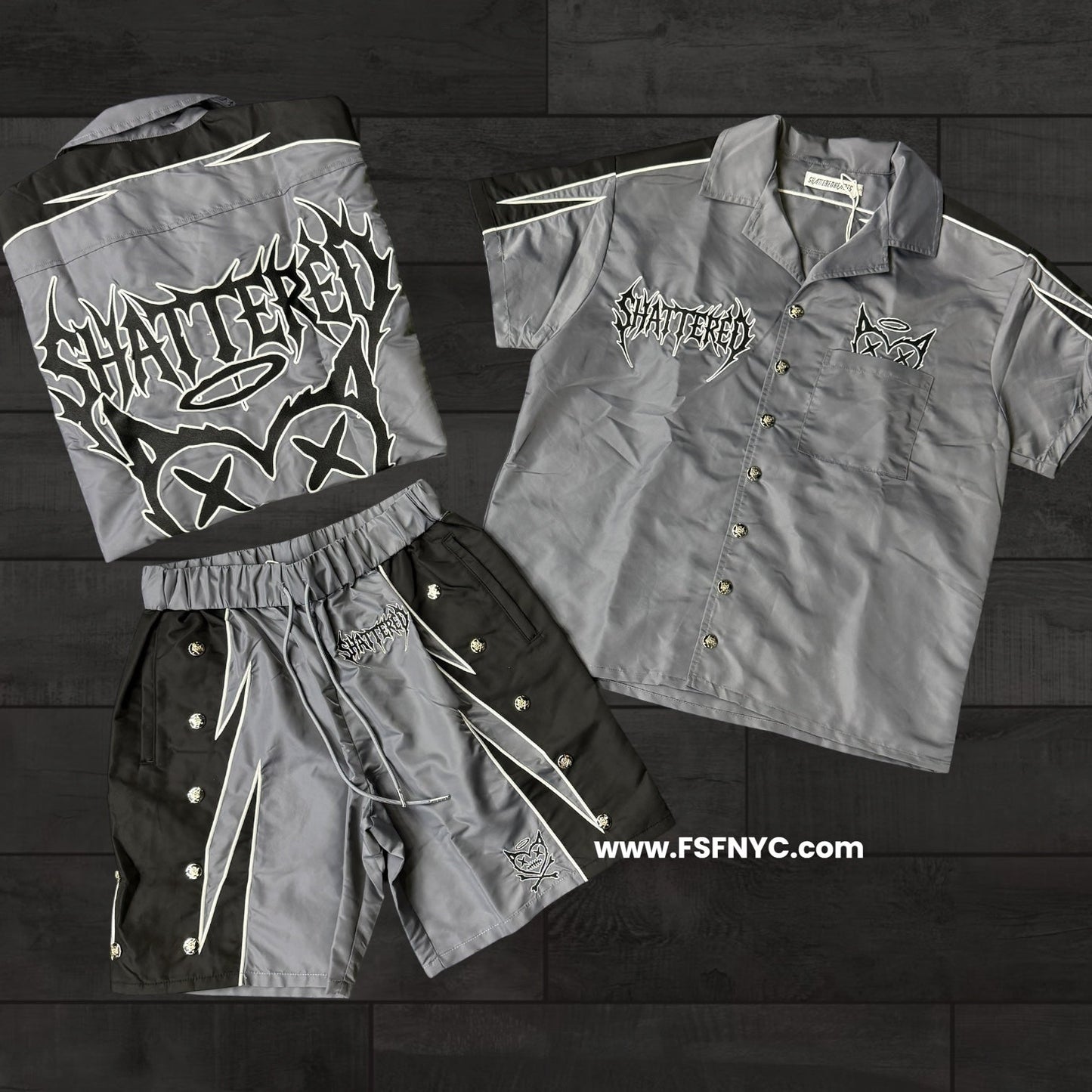 Shattered- Nylon Short Set - Grey