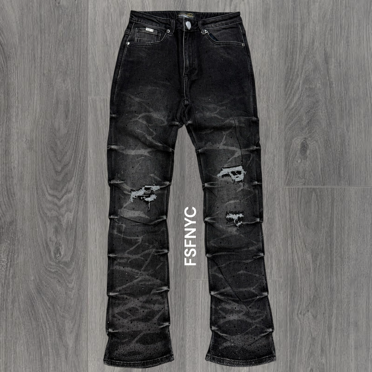 Milano - Stacked Rhinestone Denim - Black 23F25