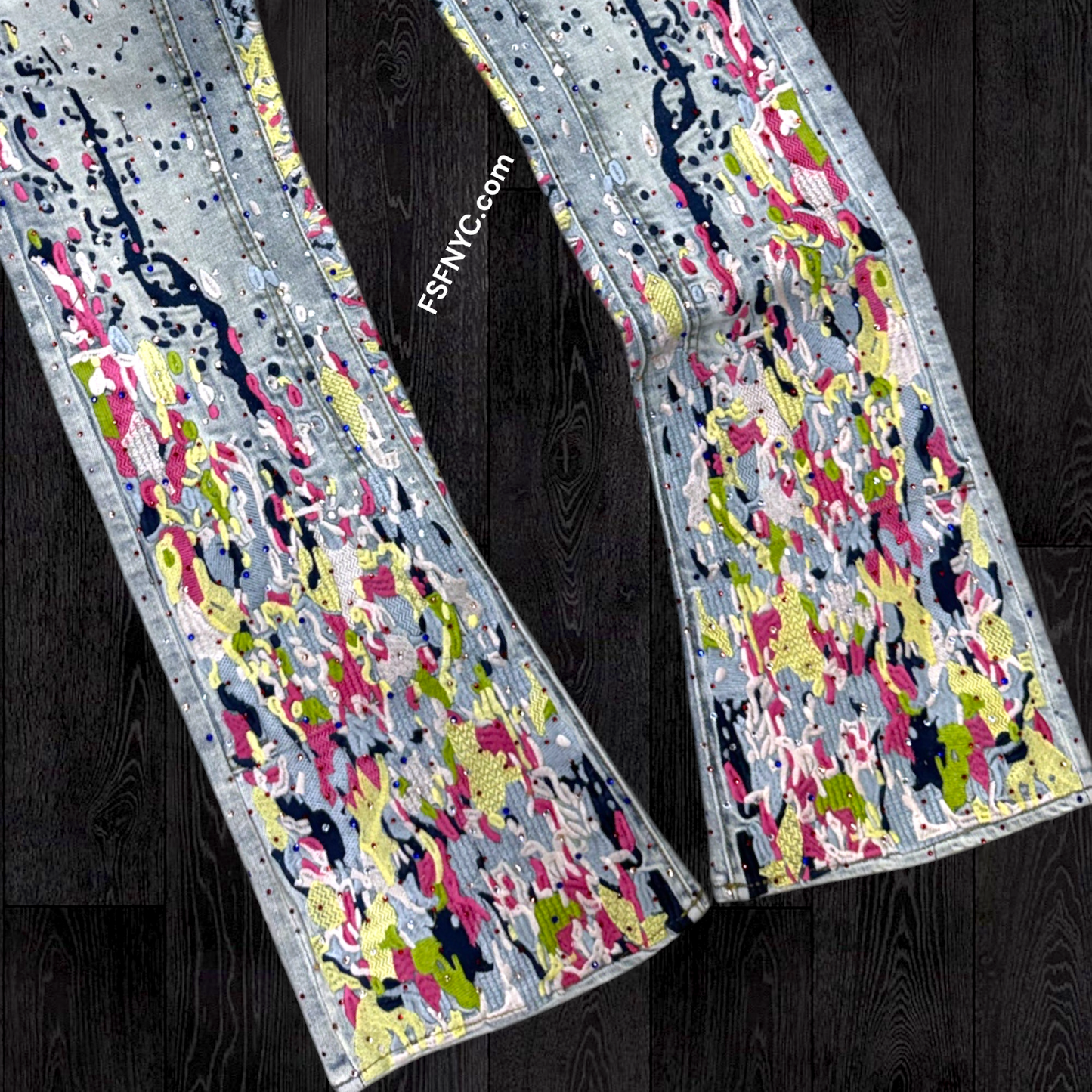 TRNCHS - Stacked Rhinestones Painter Denim - L.Blue - 0029