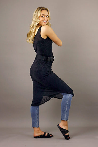 Black Shirtail Lurex Slip - FINAL SALE