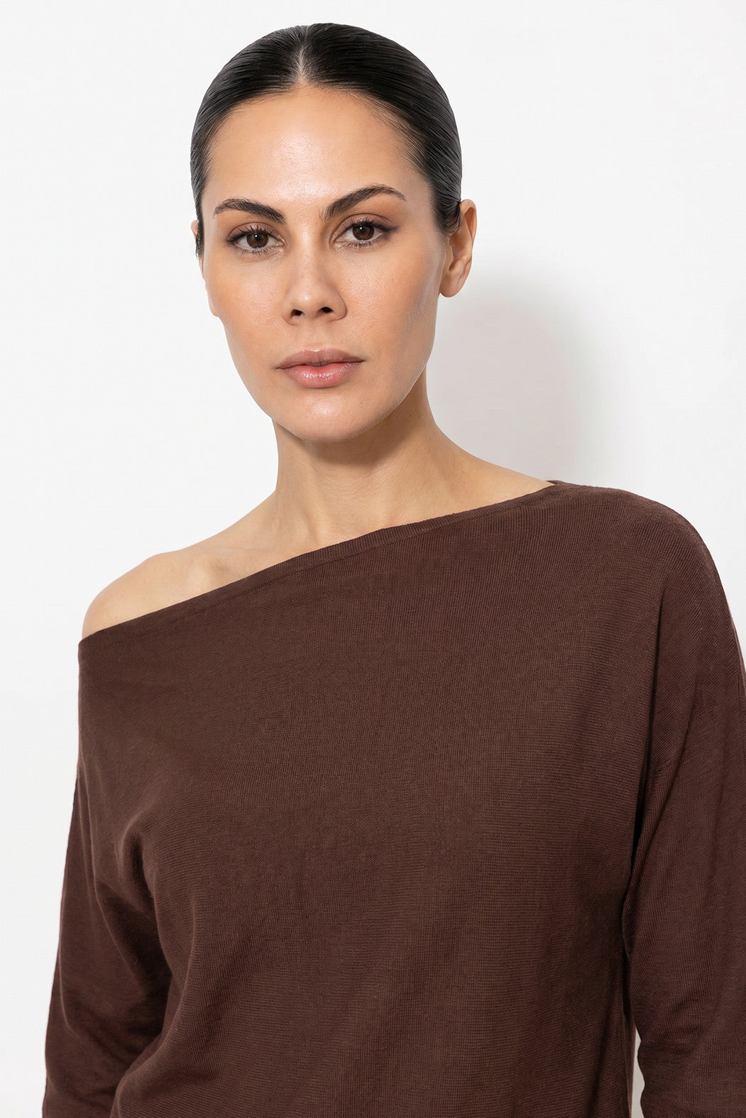 Chocolate Fine Knit Boat Neck Top