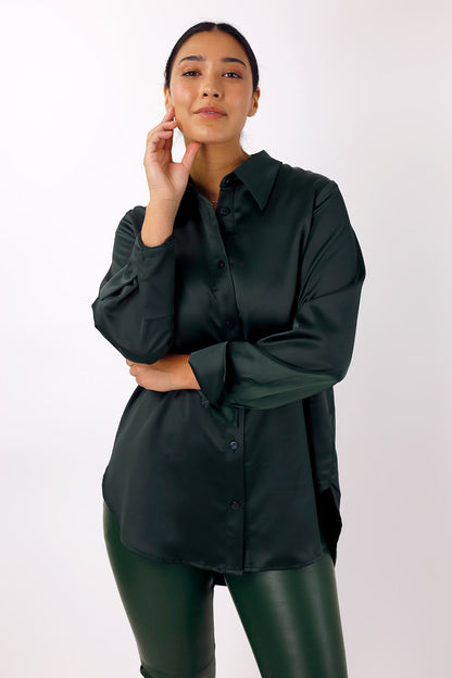 Forest Satin Boyfriend Shirt - FINAL SALE