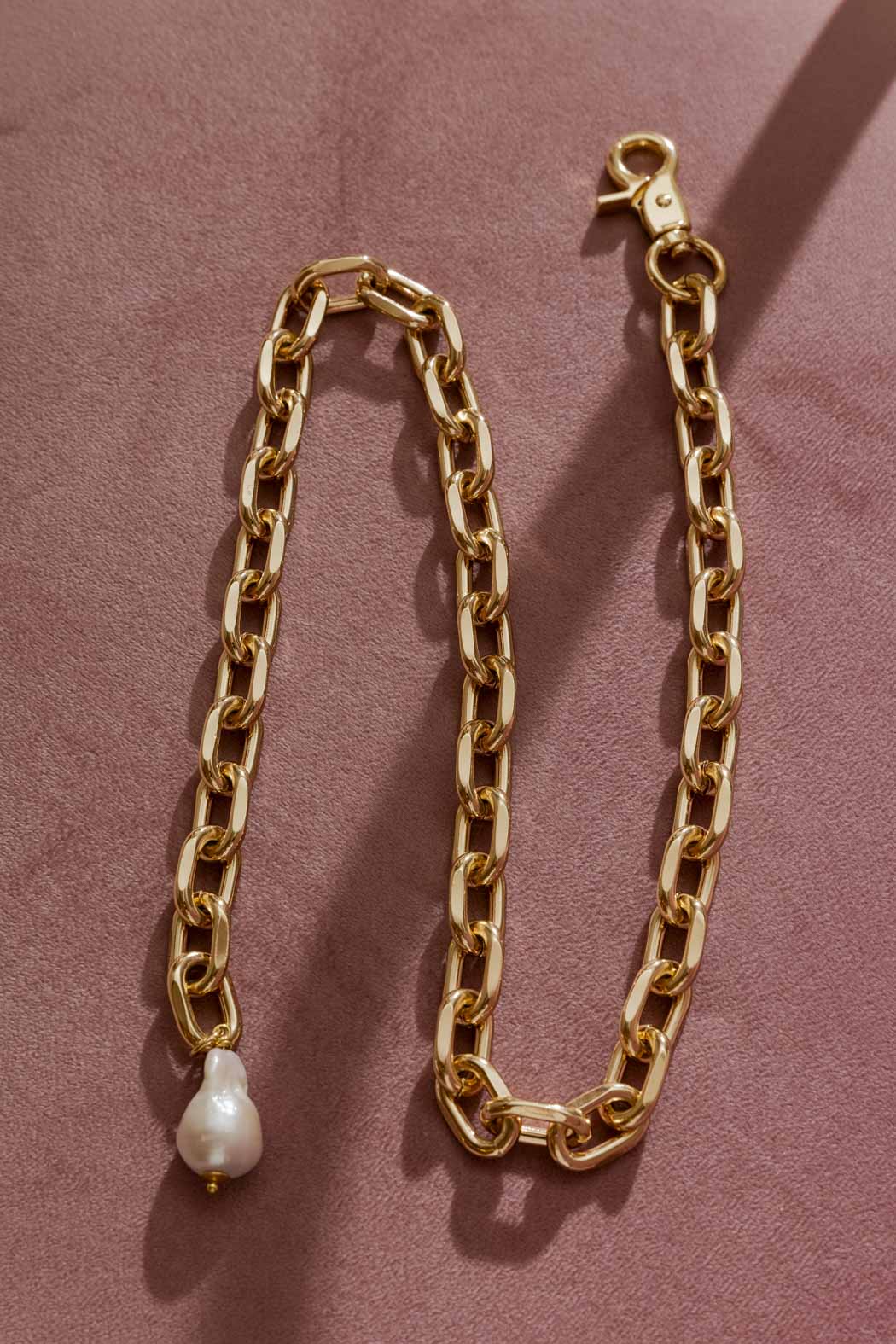 Gold Baroque Long Pearl Necklace