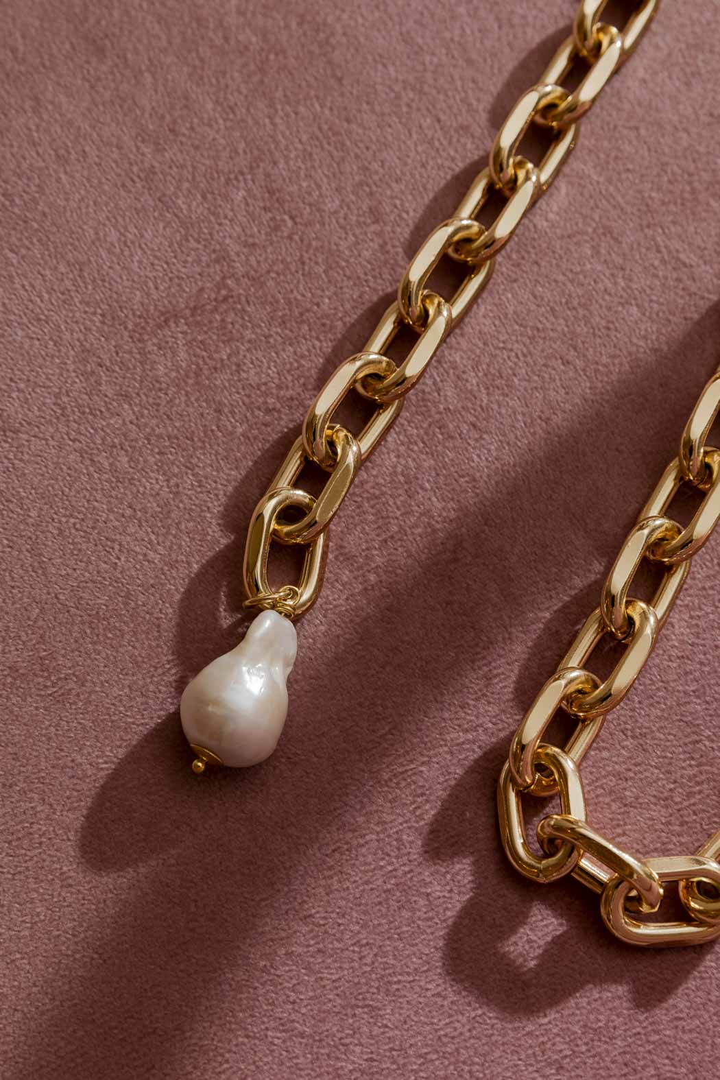 Gold Baroque Long Pearl Necklace
