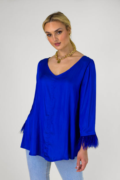 Cobalt Silky Feather Top - Final Sale