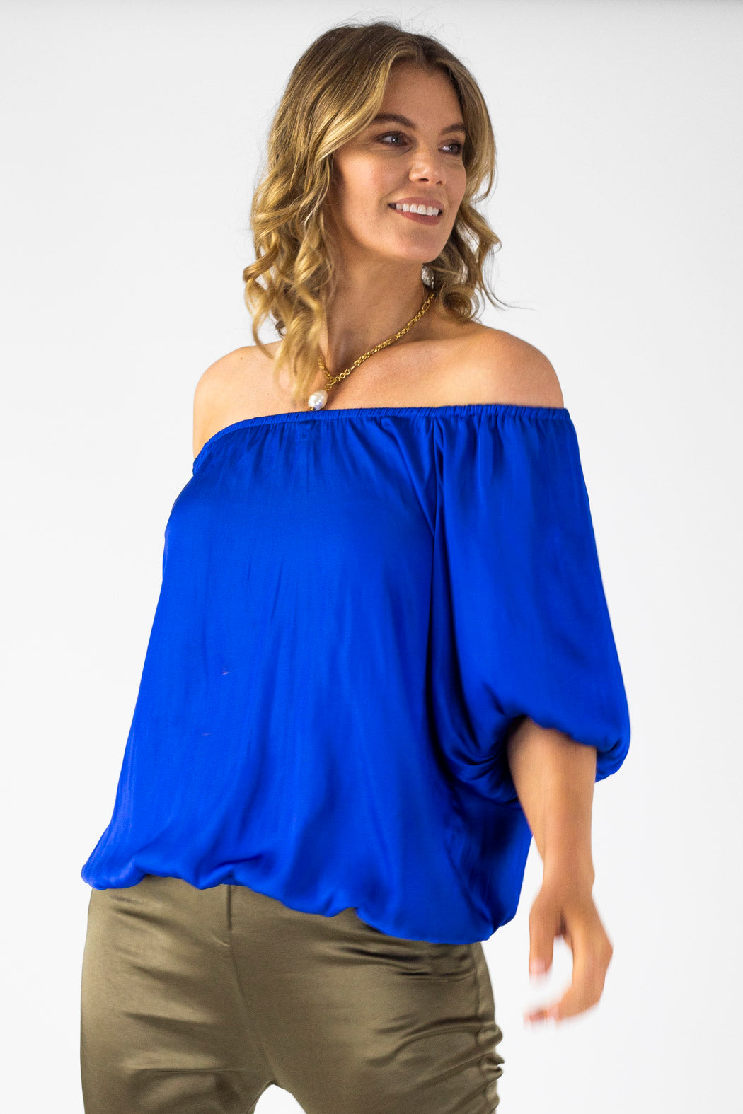 Cobalt Silky Off Shoulder Top - FINAL SALE