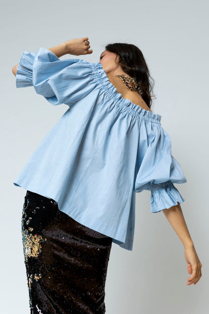 Chambray Cotton Off Shoulder Top NT