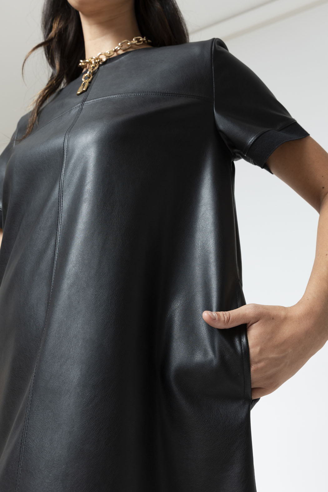 Black Faye Vegan Leather Tee Dress - Sale