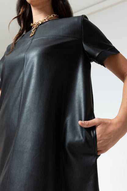Black Faye Vegan Leather Tee Dress - Sale