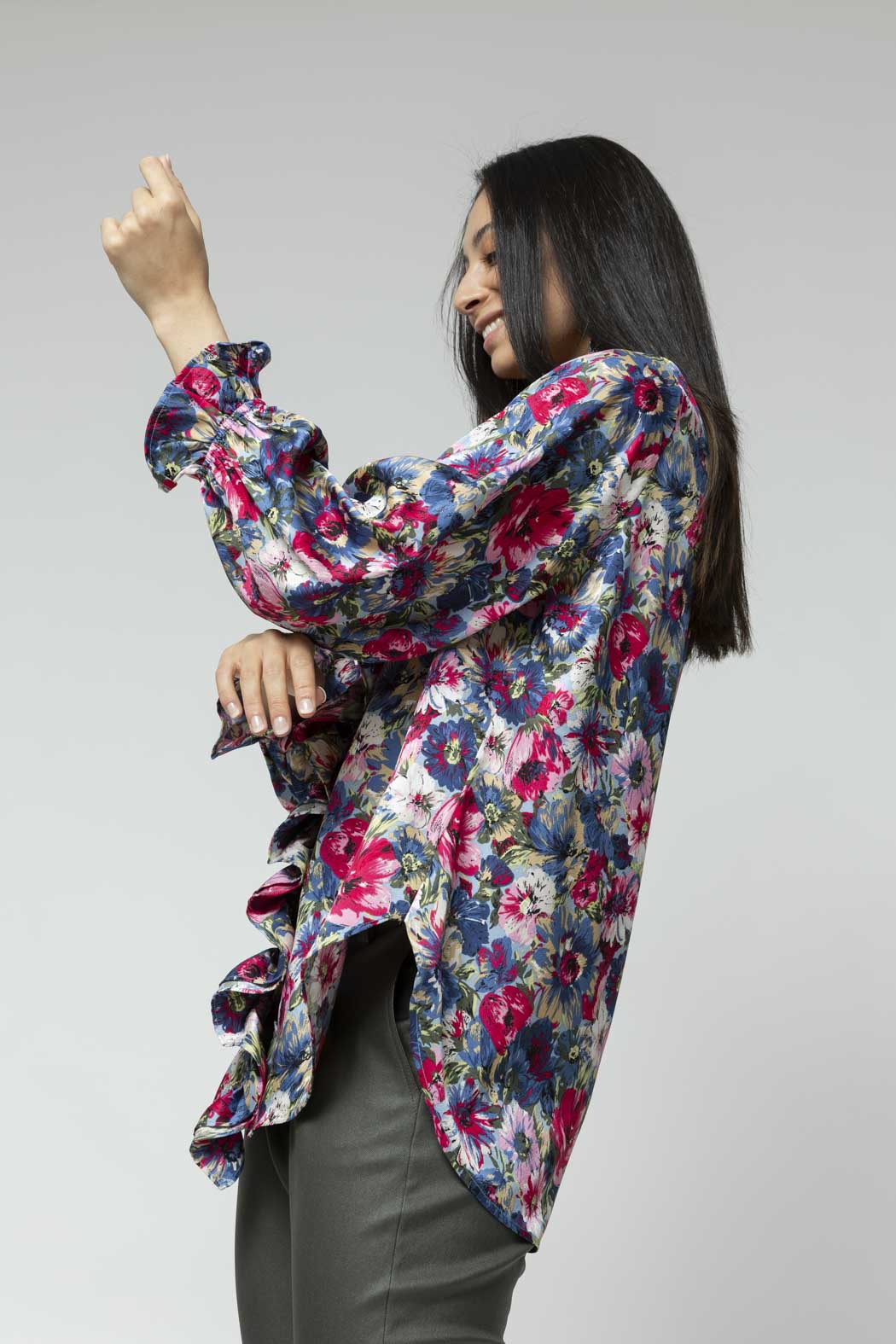 Blue Floral Double Frill Blouse