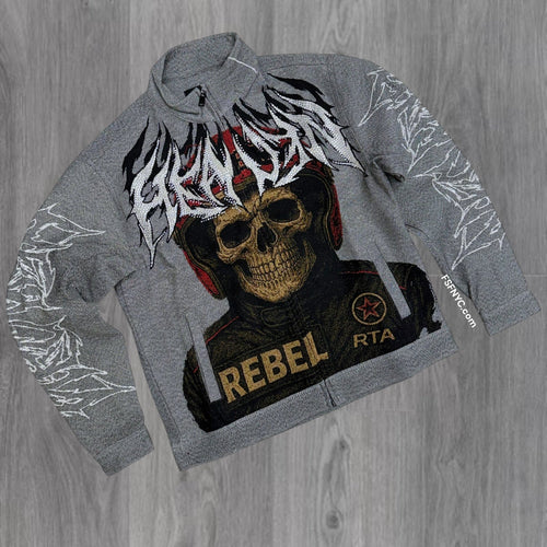 Rebel - Skull Tapestry Jacket- Grey - 550