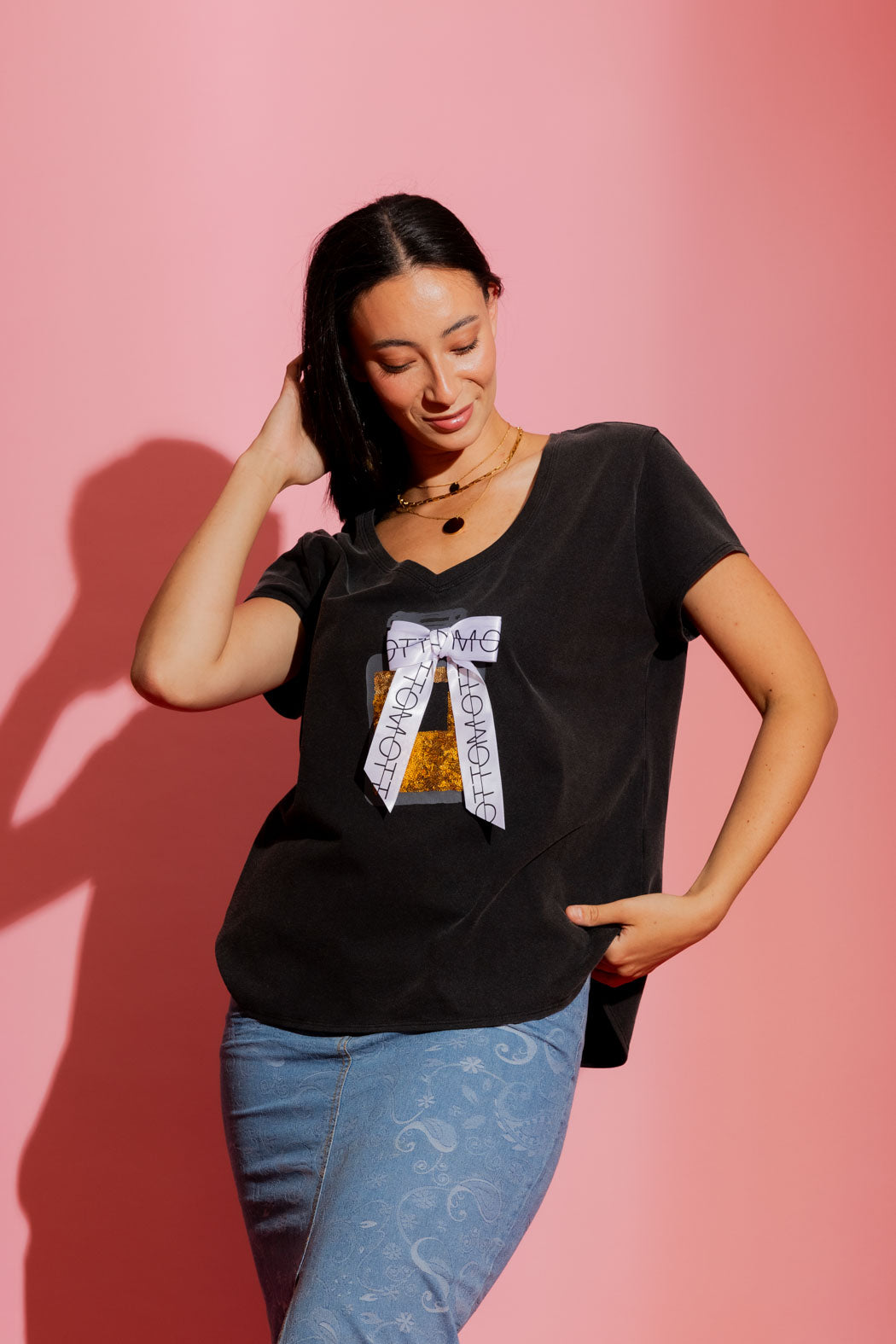Charcoal Washed T-Shirt with Perfume Print