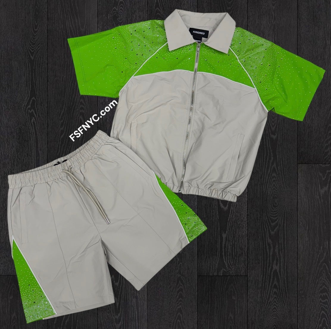 Rhinestones Windbreaker - Set - Green/Khaki - 261T zi