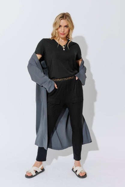 Black Tencel Pull On Cargo Pant