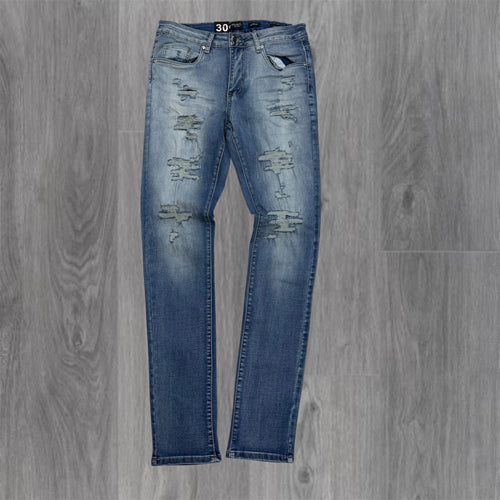 W - Distress Skinny Fit Denim -Blue Wash - M8770