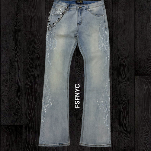 Milano - Stacked Side Rhinestones Denim - Blue Wash - 116