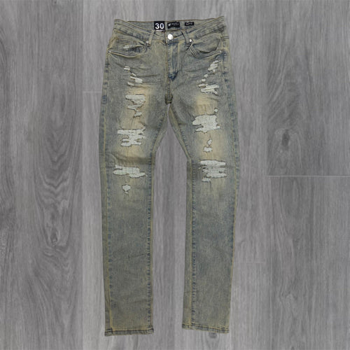 W - Distress Skinny Fit Denim - Antique Blue - M8770