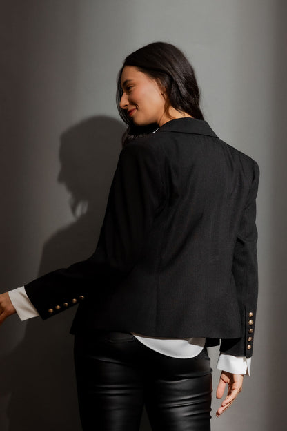 Black Textured Midi Sisca Blazer