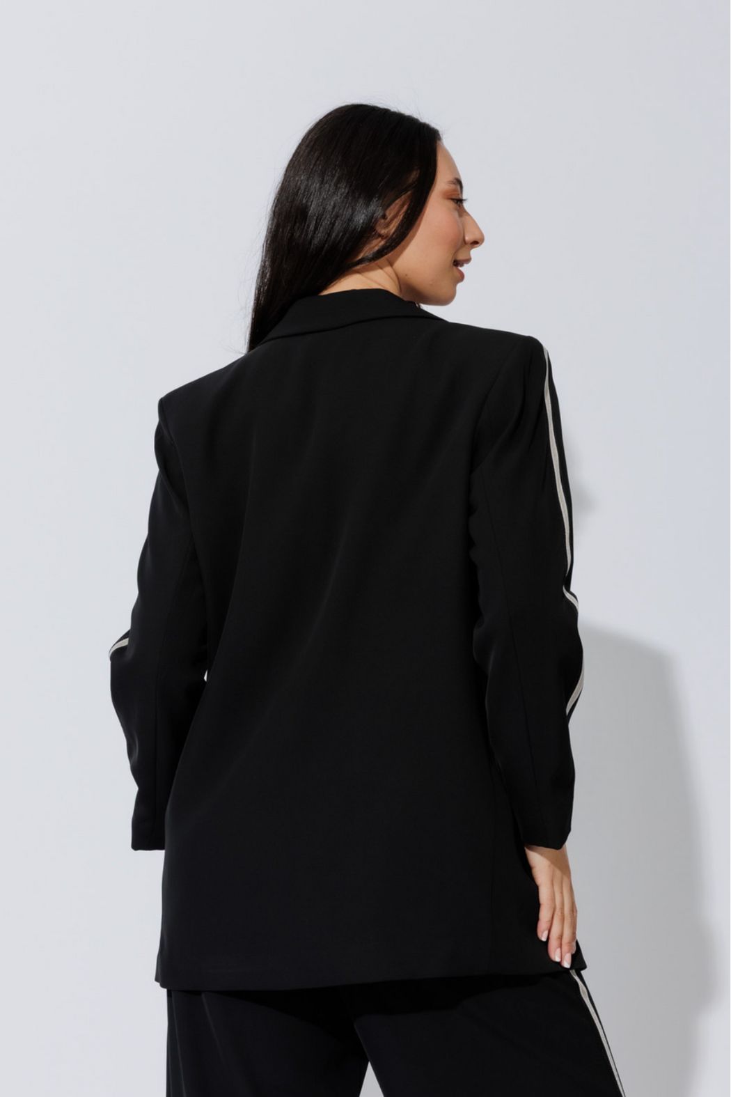 Black Euro Stripe Boyfriend Blazer