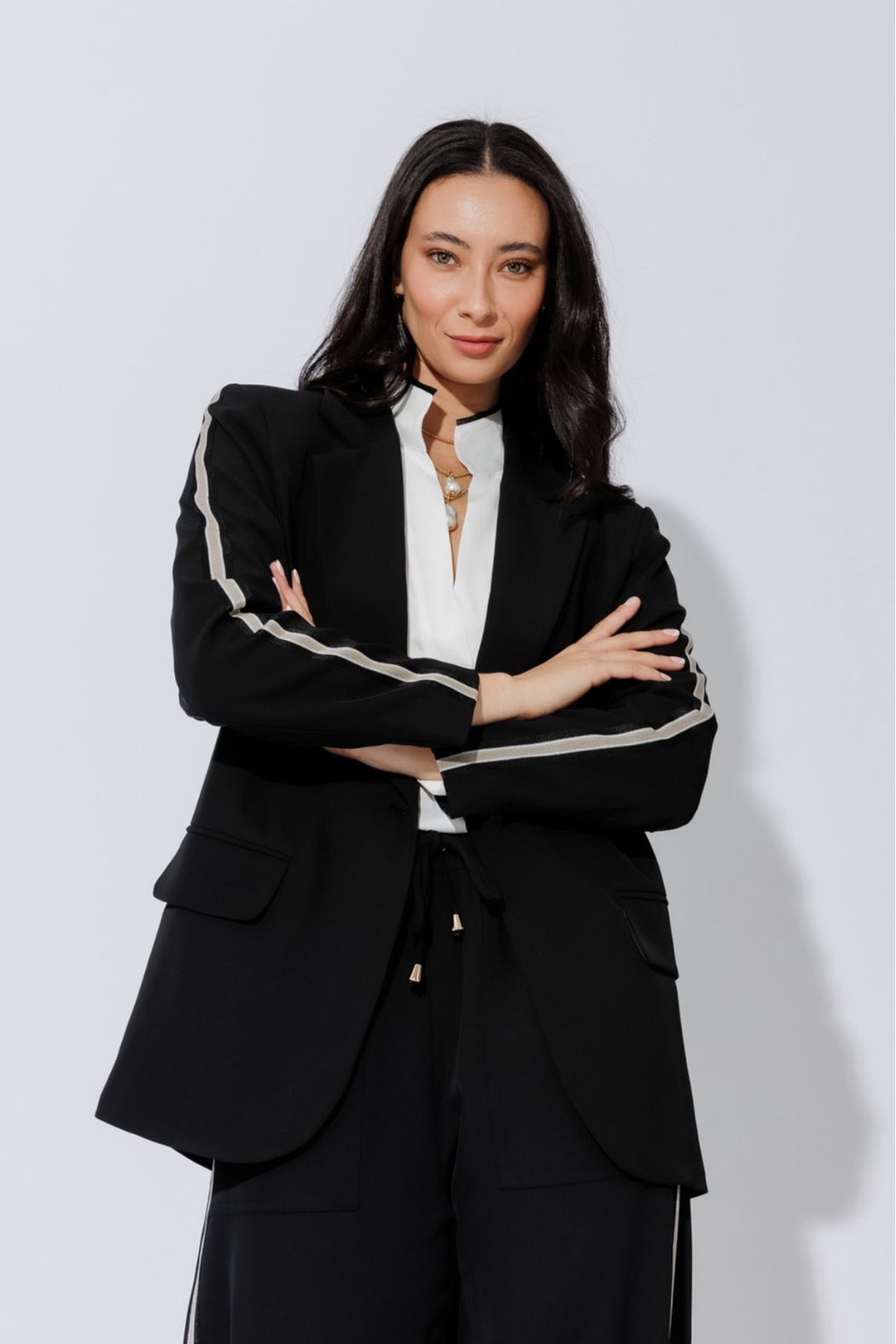 Black Euro Stripe Boyfriend Blazer