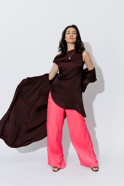 Chocolate Glow Silky Drape Top