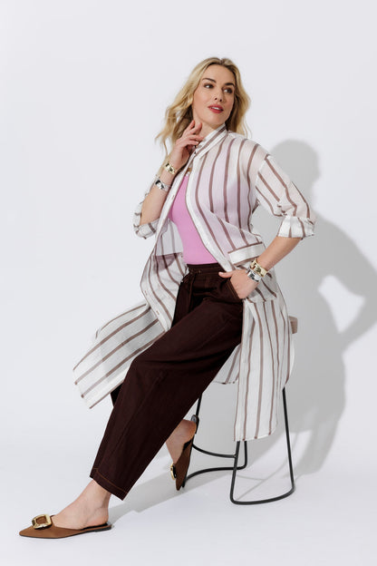 Brown/White Long Lyocell Shirt