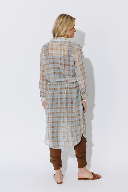 Blue/Tan Long Chiffon Shirt