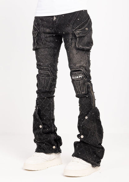 GUAPI - Stacked Obsidian Embellish Denim - Black Coffin