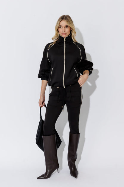 Black Scuba Piped Cargo Pant