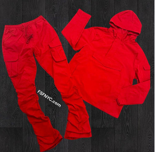 Rebel - NYLON Stacked & Anorak Pullover Jacket - SET - RED - 522422 zi