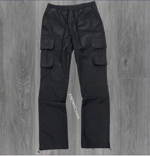 Rebel - Straight Fit Nylon Cargo PANTS - Black - 421