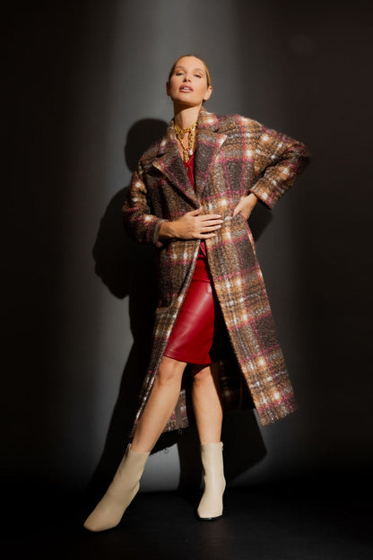 Berry/Tan Zip Coat