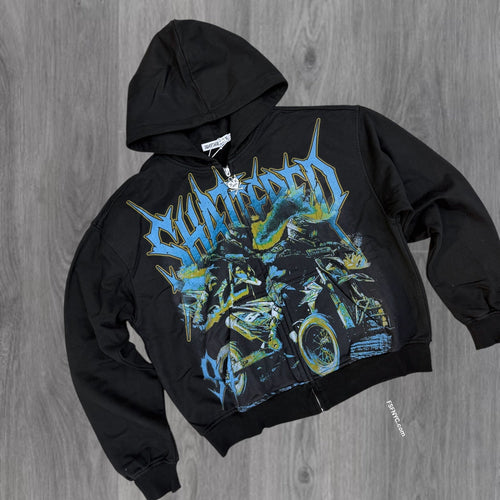 Shattered- Sports cub Zip Hoodie - Black