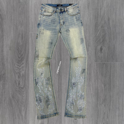 KD - Stacked Flames Rhinestone Denim - Blue - 2226