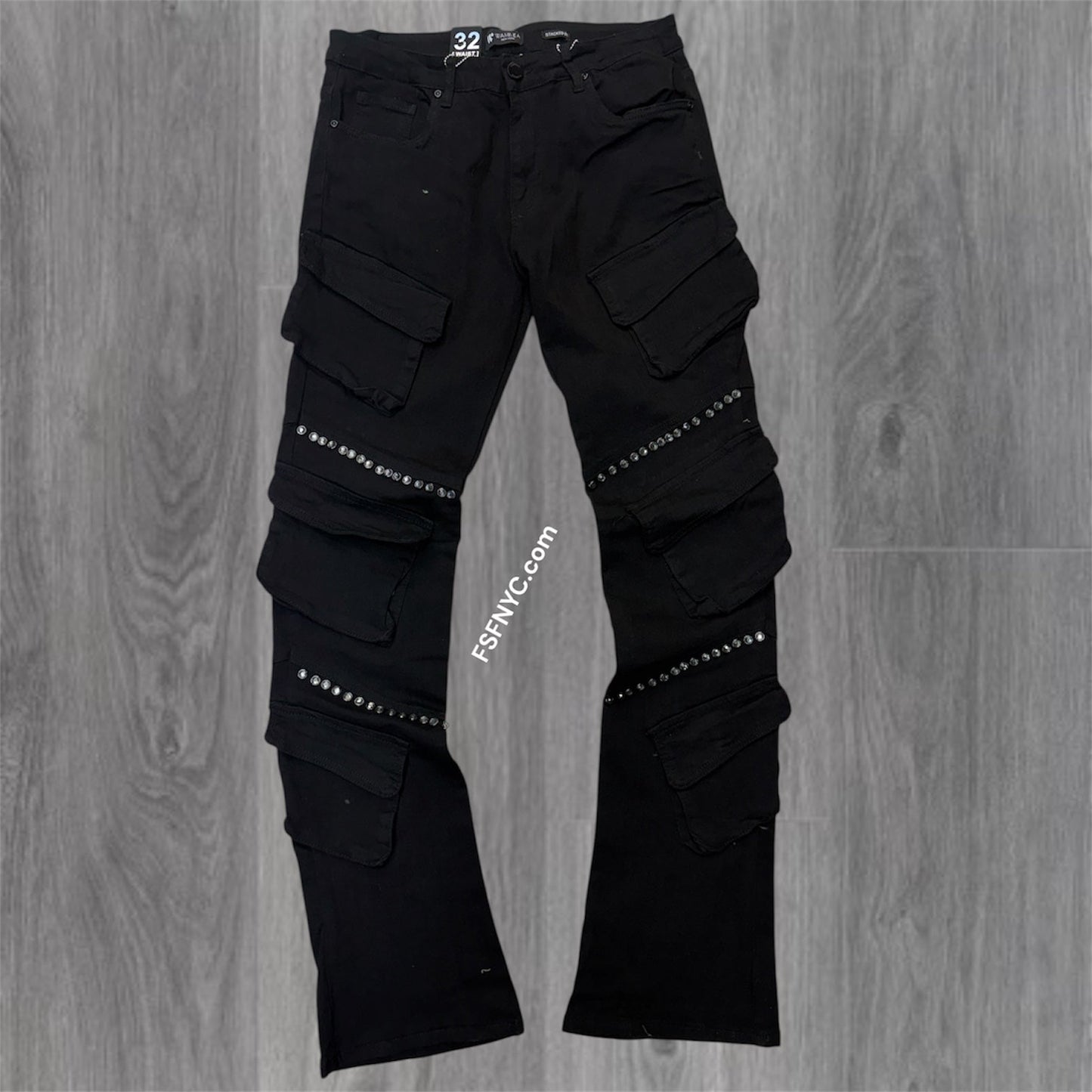 W - Stacked Crystal Cargo Denim - J.Black - M8412D