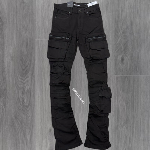 L - Stacked Cargo Pants - Jet Black- 7094