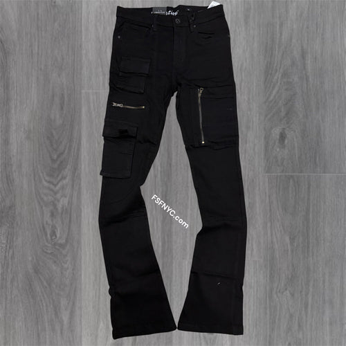 L - Stacked utility Pants - Jet Black- 7095