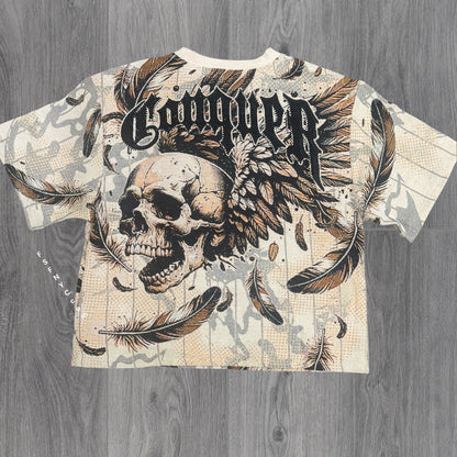 Rebel - SET Tapestry Skull w/Rhinestone Short Set - Cream - 703 903