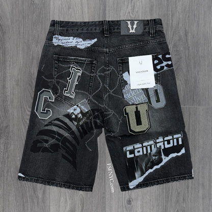 Vicious - History Denim shorts- v.Black -vc1213