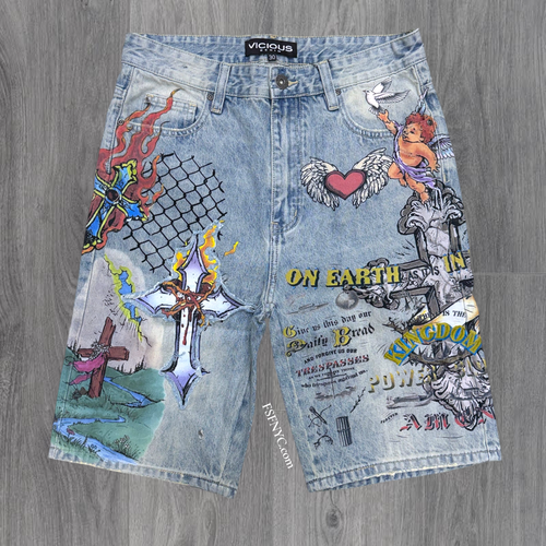 Vicious - on Earth Denim shorts- L.Blue -vc1208