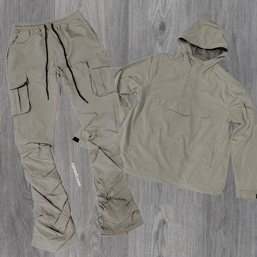 Rebel - NYLON Stacked & Anorak Pullover Jacket - SET - TAUPE - 522422 zi