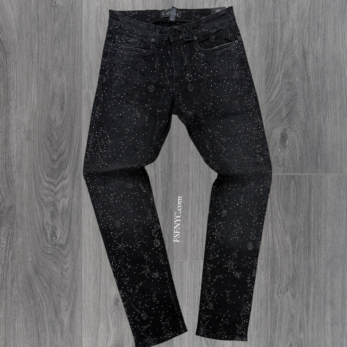 JC - Embroidery w Rhinestones Slim Jeans - Black s. - 2352