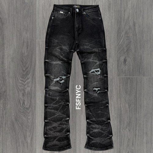 Milano - Stacked Rhinestone Denim - Black 23F25