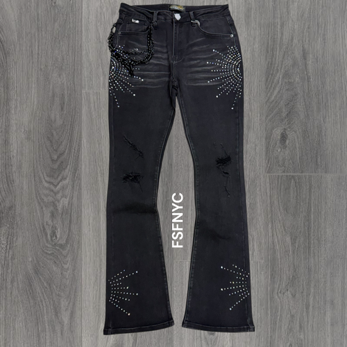 Milano - Stacked Sun Rise Rhinestone Denim - Black Wash 100