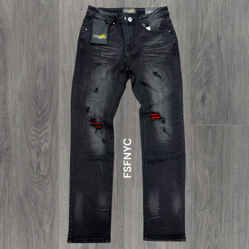 Milano - Slim fit Denim w Red packing Denim - Black 002